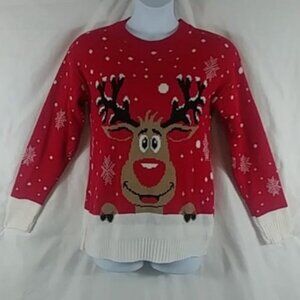 Senorita Sweater Women's Red Long Sleeve Rudolf Pullover Size M/L